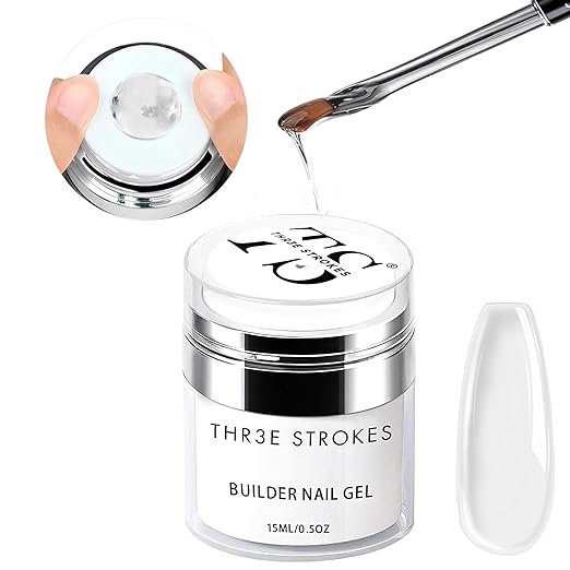 THR3E STROKES Builder Nail Gel Set: Clear Hard Gel for Nail Extensions