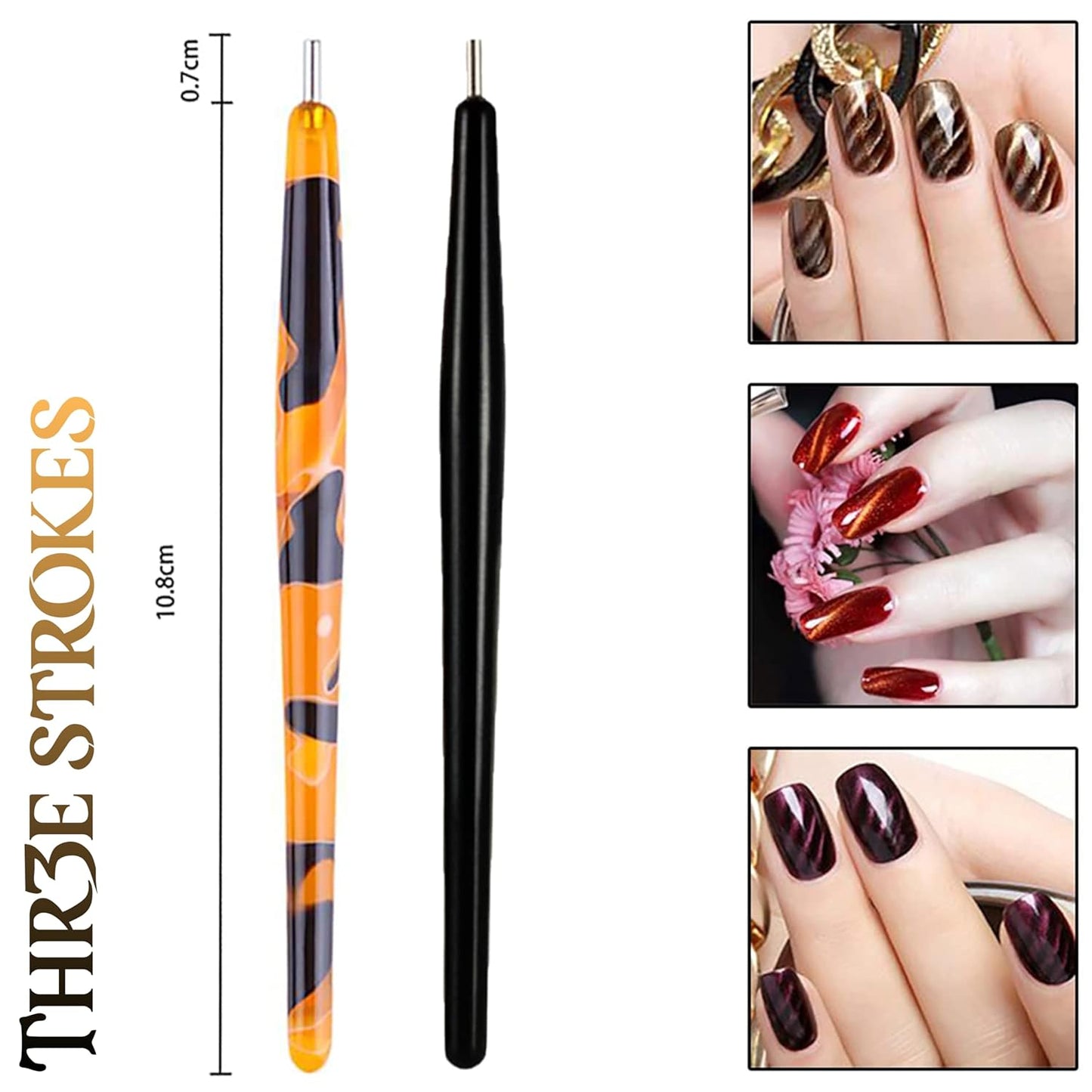 THR3E STROKES 10pcs Nail Magnet Set Cat Eye Magnet for Nails Magnetic Gel Polish Nail Polish Pens Nail Design Tools Nail Magnetic Stand Nail Art Tools
