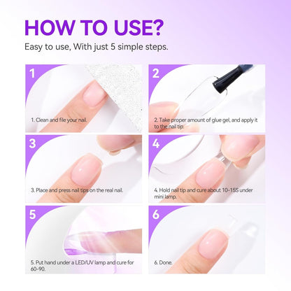 THR3E STROKES Gel Nail Glue UV - 6 in 1 Gel Glue for Nail Tips