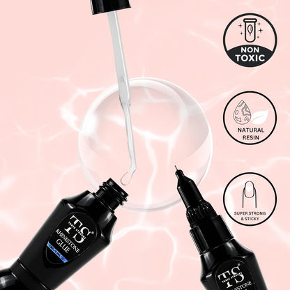 THR3E STROKES Adhesive Rhinestones Glue for Crafts, 2PCS 8ML Clear Glue with 5 Dotting Pen Tool, Wax Pencil and Tweezer, Jewelry Glue