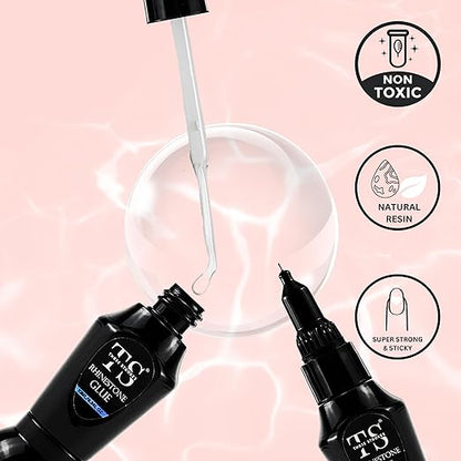 THR3E STROKES Strong Nail Rhinestone Glue Gel - Precise Adhesive 8ml
