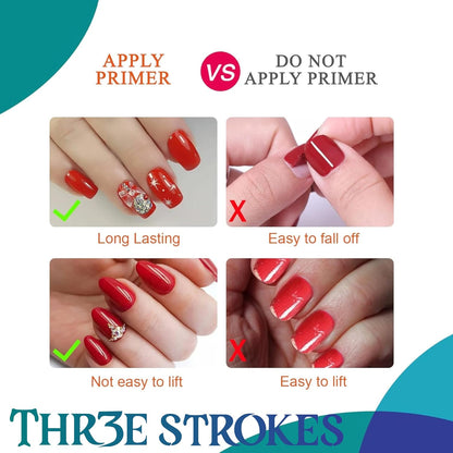 THR3E STROKES Professional Natural Nail Prep Dehydrate and Acid-Free Primer, Dehydrator for Acrylic and Gel Nail Polish, Non Acid Primer for UV Gels Fast Dry Superior Bonding Agent Gift Box Set