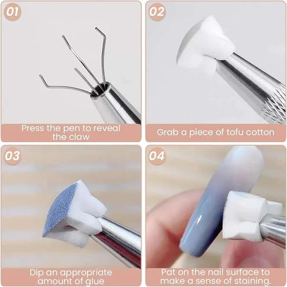4 Claws Nail Sponge Metal Grabber with 50 Pcs Mini Replaceable Nail Sponges Blocks for Ombre Nail Art Sponges Nail Art Tools for Nail Supplies Nail Accessories