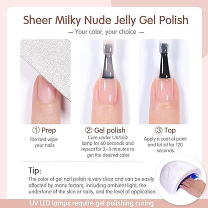 THR3E STROKES Natural Nude Gel Nail Polish Set - 6 Colors All Seasons Kit