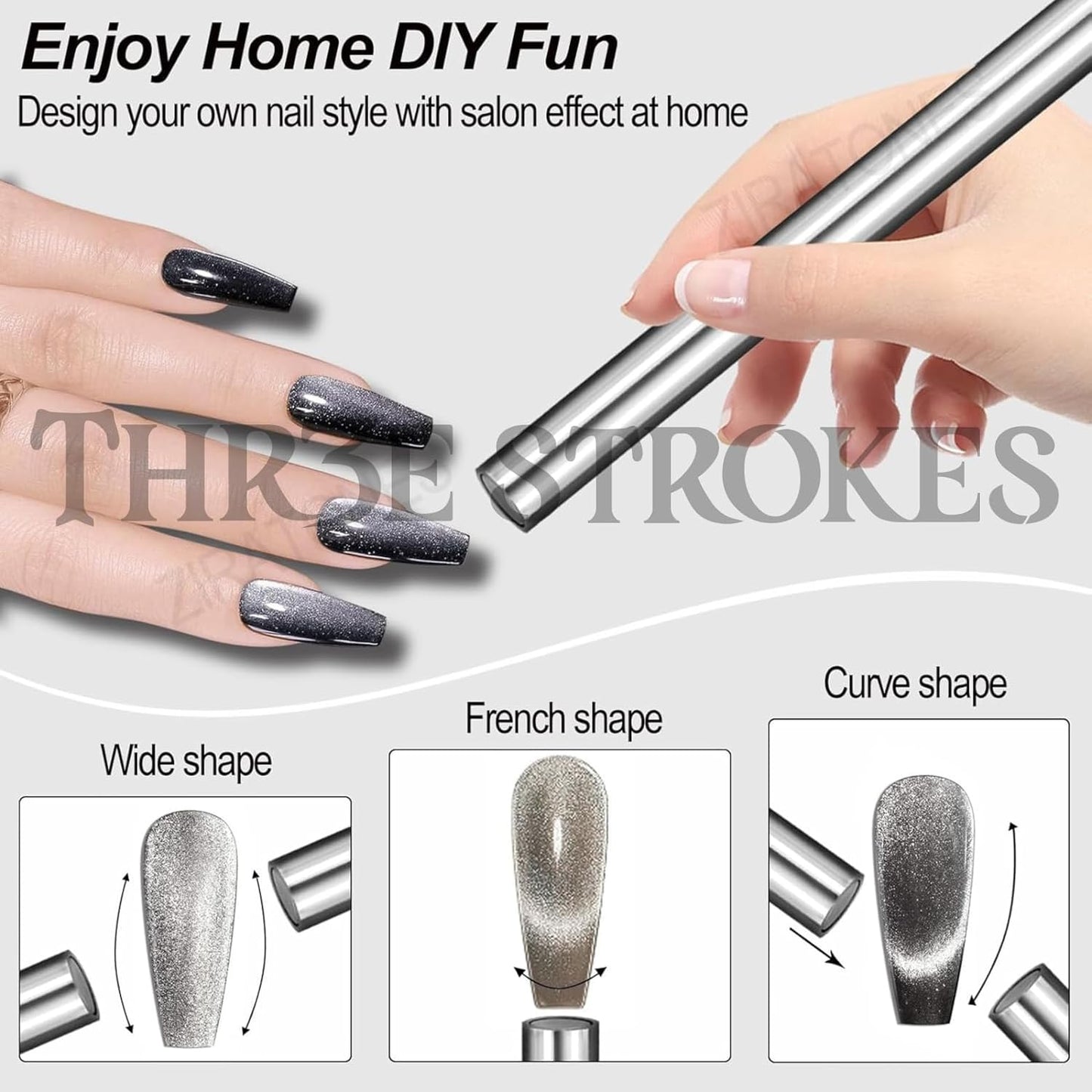 THR3E STROKES Cat Eye Magnet for Nails, 5.9inch Super Long Double-head Nail Polish Magnet Pens Magnet Stick 3D Magnetic Cat Eye Gel Polish Nail Art Tool, for Home DIY, Salon, Studio