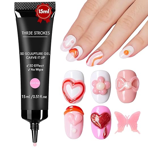 THR3E STROKES Clear 3D Sculpting Gel Nail Glue - 15g for DIY Nail Art