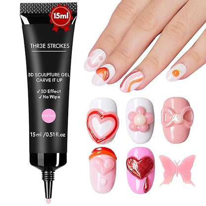 THR3E STROKES Clear 3D Sculpting Gel Nail Glue - 15g for DIY Nail Art