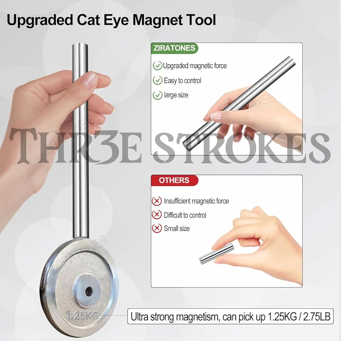 THR3E STROKES Cat Eye Magnet for Nails, 5.9inch Super Long Double-head Nail Polish Magnet Pens Magnet Stick 3D Magnetic Cat Eye Gel Polish Nail Art Tool, for Home DIY, Salon, Studio