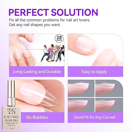 THR3E STROKES Gel Nail Glue UV - 6 in 1 Gel Glue for Nail Tips
