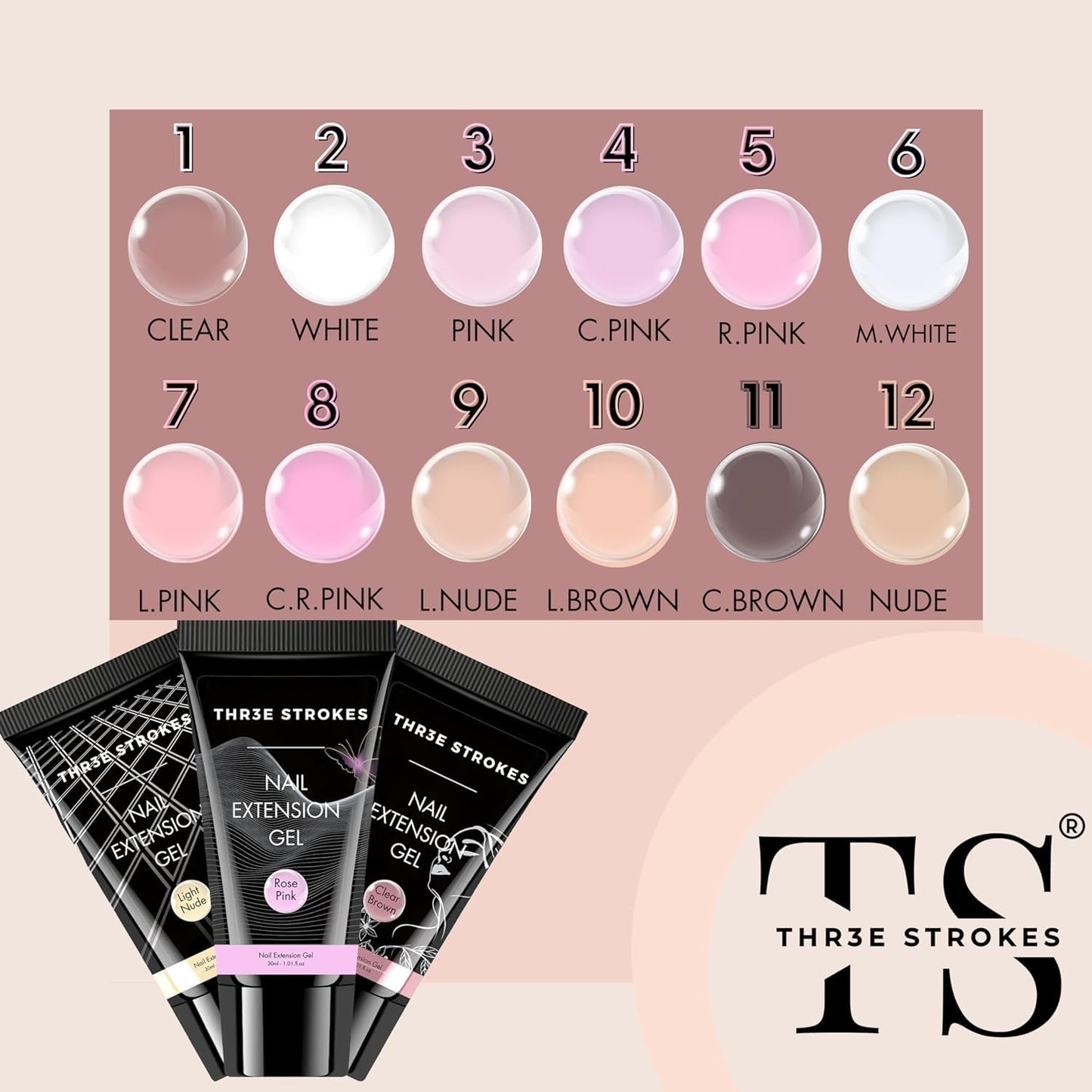 THR3E STROKES Poly Nail Gel Extension Kit for Builder Gel  (Pink, Clear, White) (11 Pcs Set)
