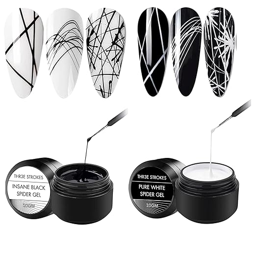 THR3E STROKES Professional Black & White Spider Gel Combo - Nail Art Duo