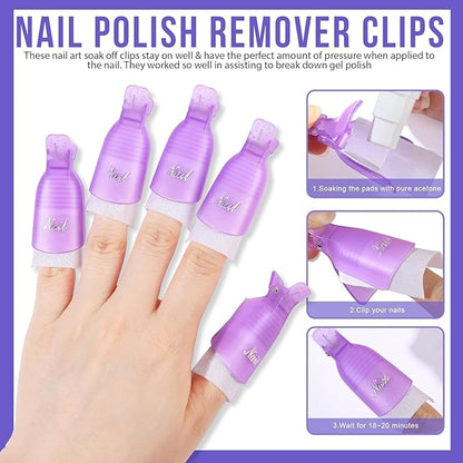 THR3E STROKES Acrylic Remover Kit, Gel Nail Polish Remover for Nails with Soak off clips, Nail Wipes & Peeler, Professional, Quick & Easy Polish Remover In few Minutes Don't Hurt Your Nails 100ml