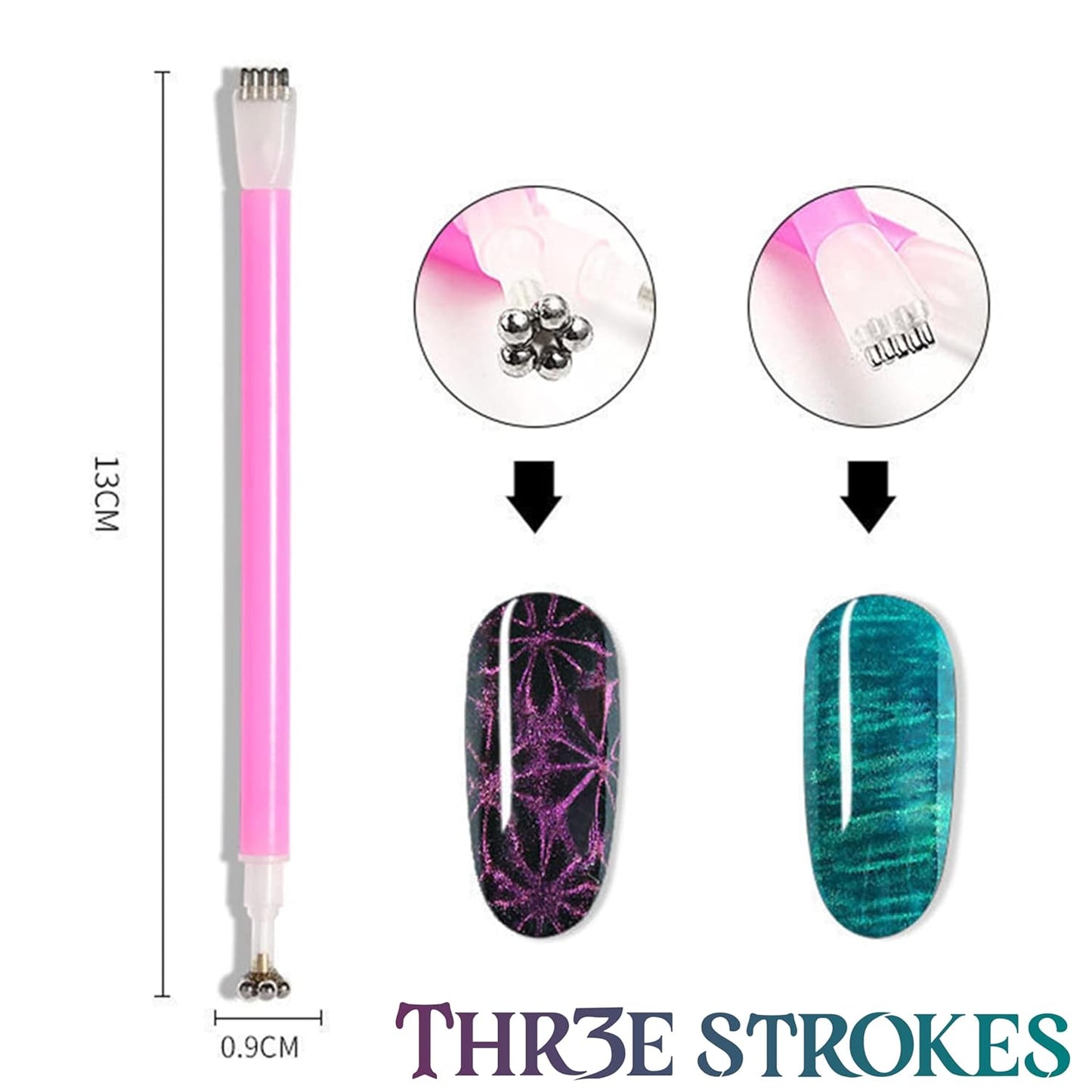 THR3E STROKES 10pcs Nail Magnet Set Cat Eye Magnet for Nails Magnetic Gel Polish Nail Polish Pens Nail Design Tools Nail Magnetic Stand Nail Art Tools
