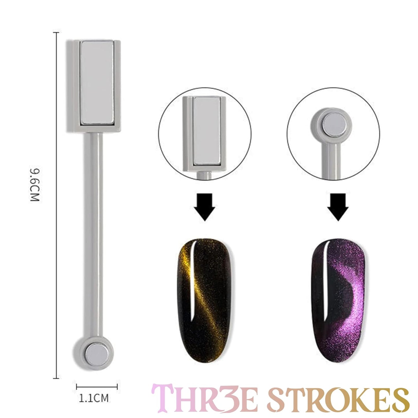 THR3E STROKES 10pcs Nail Magnet Set Cat Eye Magnet for Nails Magnetic Gel Polish Nail Polish Pens Nail Design Tools Nail Magnetic Stand Nail Art Tools