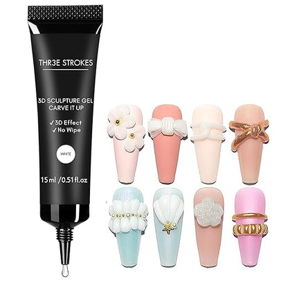 THR3E STROKES Clear 3D Sculpting Gel Nail Glue - 15g for DIY Nail Art