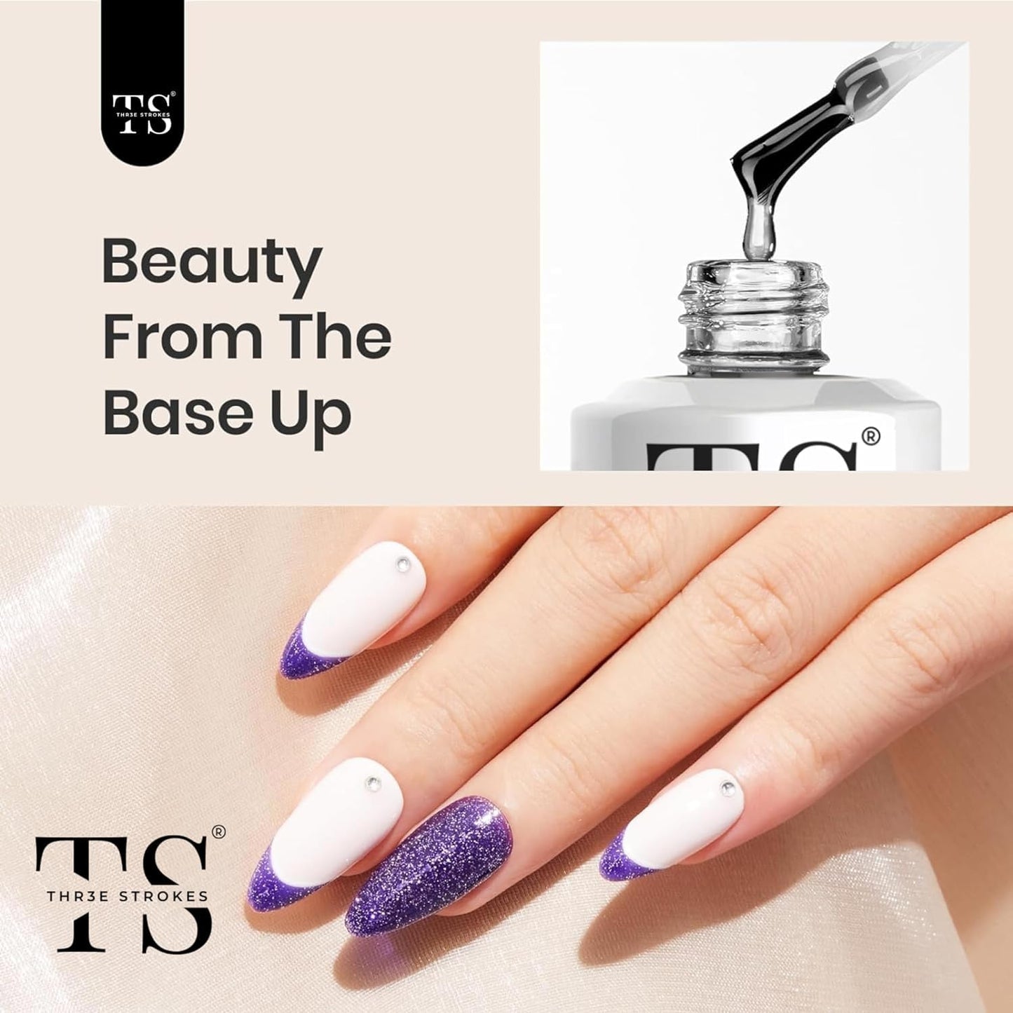 THR3E STROKES Gel Polish No Wipe Gel Top Coat - Clear Color Gel Shine Finish and Long Lasting, Soak Off Nail Lamp Gel, 15ml