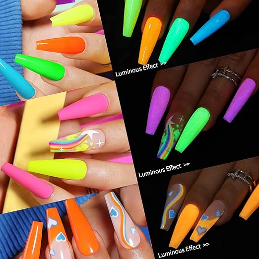 THR3E STROKES Neon Glow Gel Nail Polish Set - 7ML Vibrant Colors