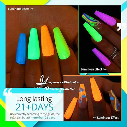 THR3E STROKES Neon Glow Gel Nail Polish Set - 7ML Vibrant Colors