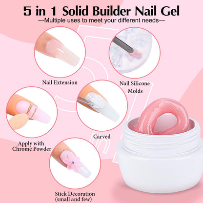 Solid Builder Nail Gel Kit 4 Colors Solid Builder Nail Extension Gel, 2 in 1 Pen Brush, 100pcs Clear Nail Molds