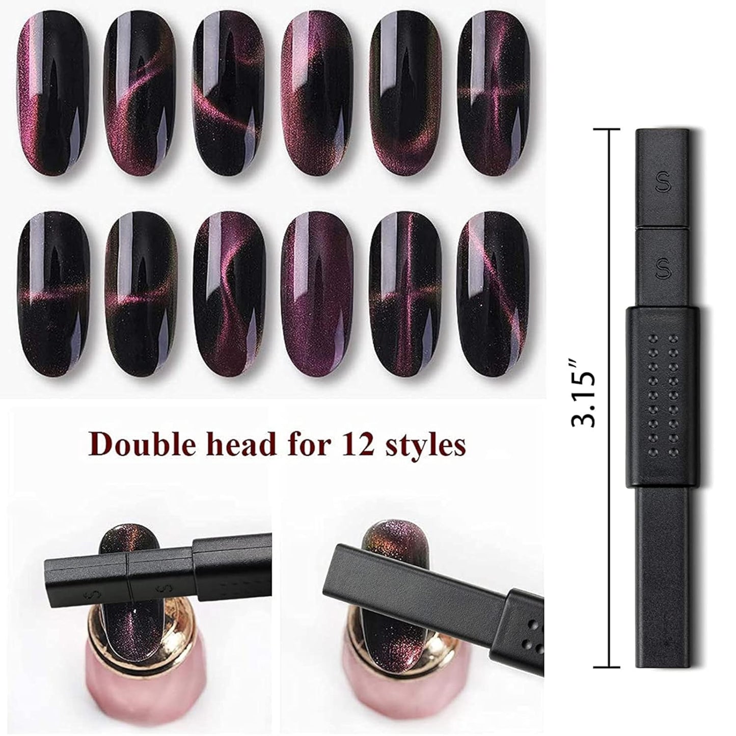 THR3E STROKES 10pcs Nail Magnet Set Cat Eye Magnet for Nails Magnetic Gel Polish Nail Polish Pens Nail Design Tools Nail Magnetic Stand Nail Art Tools