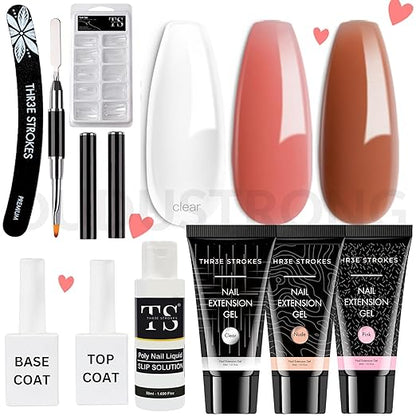 THR3E STROKES Poly Gel Extension Kit: All-in-One Nail Salon French Set