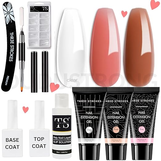 THR3E STROKES Poly Gel Extension Kit: All-in-One Nail Salon French Set