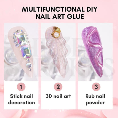 THR3E STROKES Nail Rhinestone Glue for Nails, Super Strong Gel Nail Glue for Nail Charm 3D Nails Bling Gel for Decoration Gem Nail Art Jewel Diamonds 15ML Cured Need Beauty Gift (UV REQUIRED)