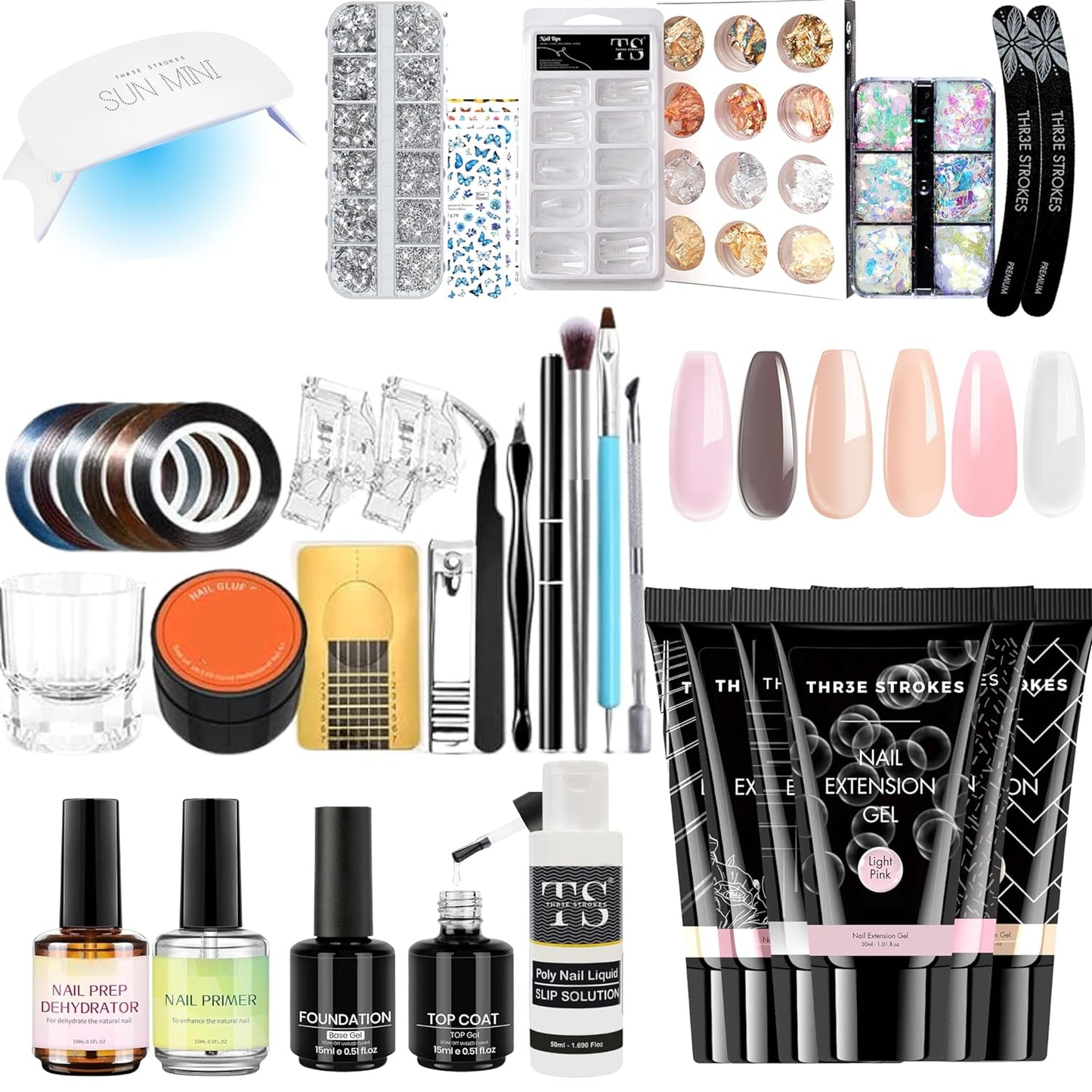 Professional DIY Manicure Set : 6 Colors & 6W LED Lamp - Complete Nail Art Tools, Rhinestones, Glitters