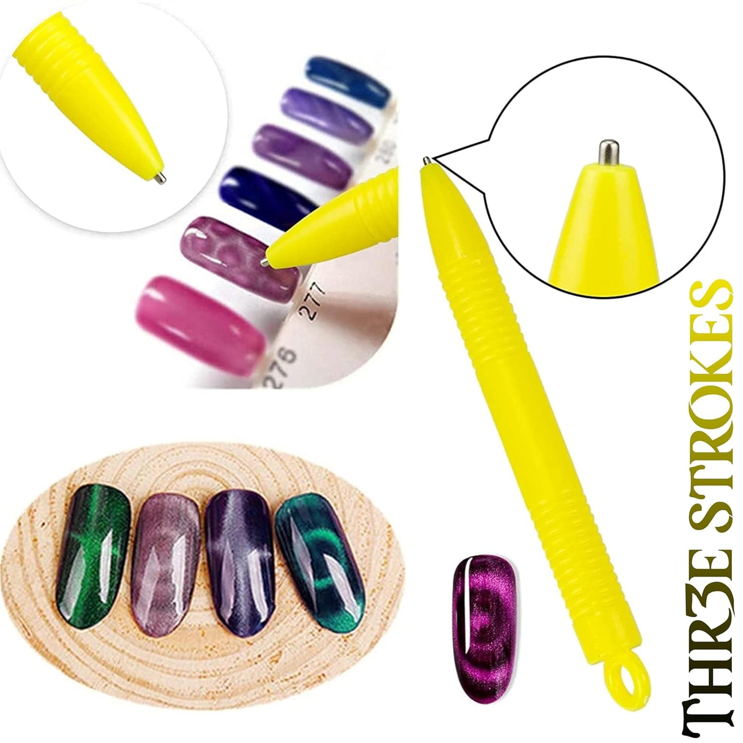 THR3E STROKES 10pcs Nail Magnet Set Cat Eye Magnet for Nails Magnetic Gel Polish Nail Polish Pens Nail Design Tools Nail Magnetic Stand Nail Art Tools