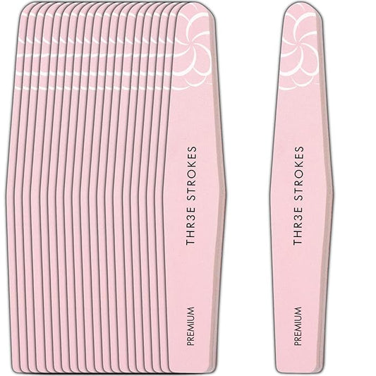 THR3E STROKES 20Pcs Nail Buffers 100/180 Sanding Blocks Sponge Buffing File for Acrylic Natural Gel Nails, Pink