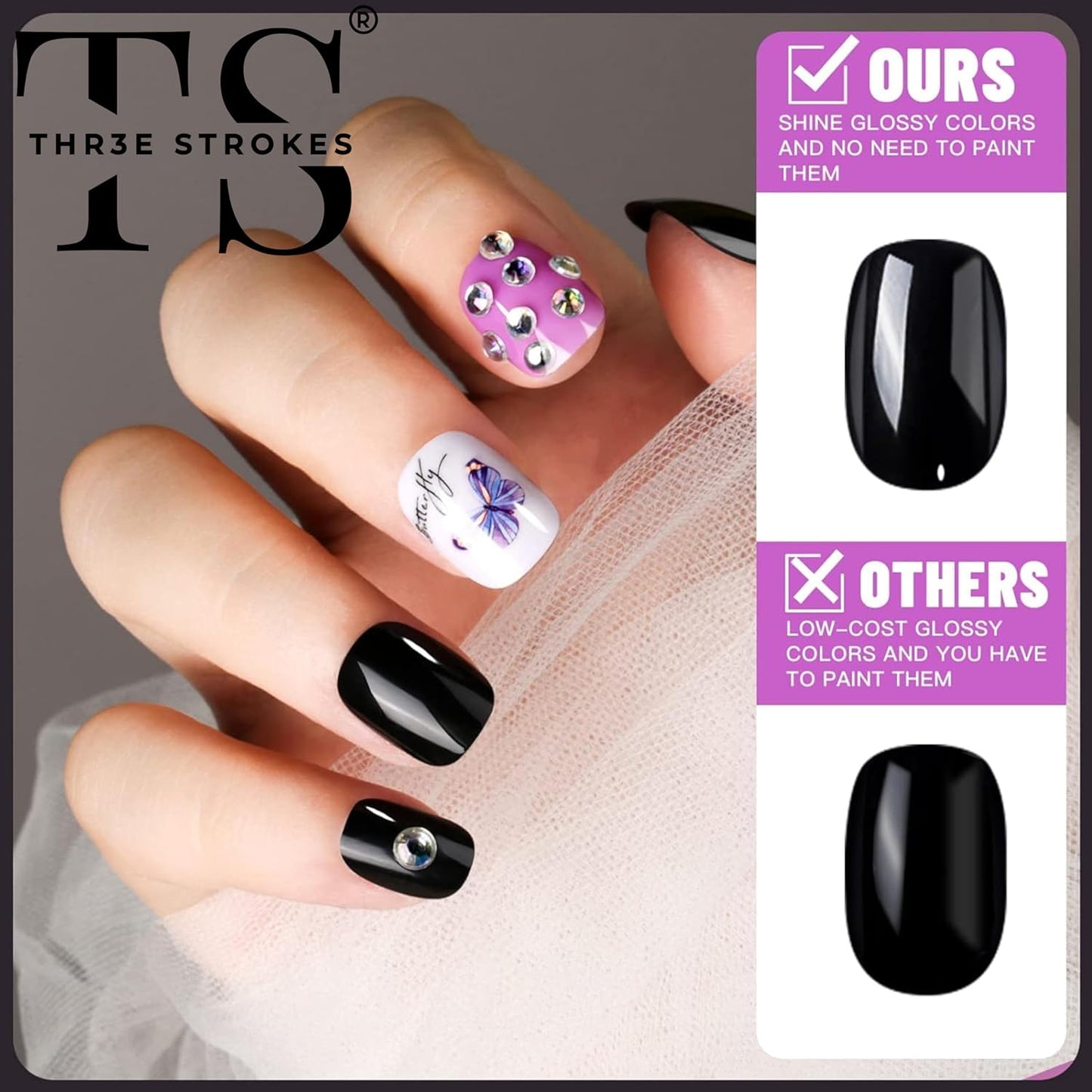 24Pack Short Round, Matte, Glossy Press On Nails with Nail Glue