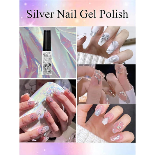 THR3E STROKES Metallic Gel Nail Polish, 3D Gold Silver Rose Gold Gel Nail Art, Nail Art Painting Liner Gel for Home Salon Nail Painting Drawing Gel Nail Design (Need UV Light) (SET OF 3)