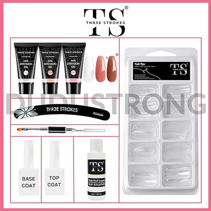 THR3E STROKES Poly Gel Extension Kit: All-in-One Nail Salon French Set