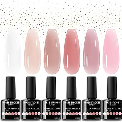 THR3E STROKES Natural Nude Gel Nail Polish Set - 6 Colors All Seasons Kit