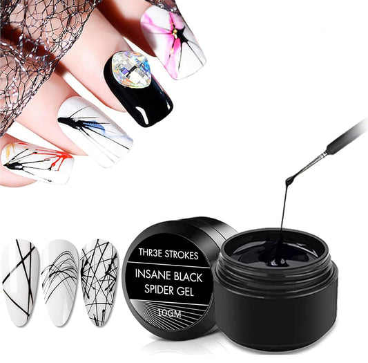 THR3E STROKES Black Spider Gel Polish Kit Nail Spider Gel Paint For Nail Art Polish Thin Brush Spider Nail Gel Art Paint For Nails Uv Led Nail Polish Drawing Painting Black White Gel Nail Polish Kit (UV REQUIRE)