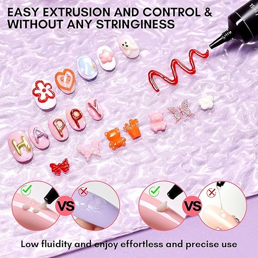 THR3E STROKES Clear 3D Sculpting Gel Nail Glue - 15g for DIY Nail Art