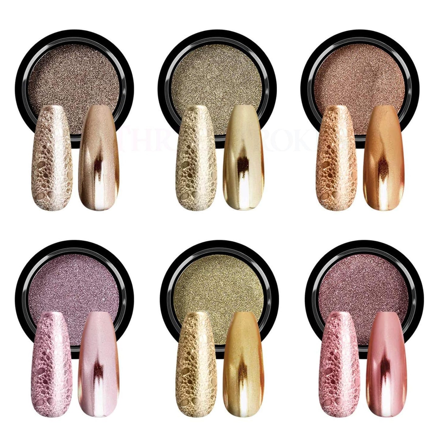 THR3E STROKES Chrome Nail Powder Metallic Mirror Glitter Effect Pigment Iridescent Aurora Mermaid Pearl Dust Kit for Gel Polish Nail Art Decoration, Resin Craft Arylic powder