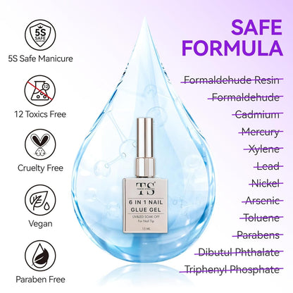 THR3E STROKES Gel Nail Glue UV - 6 in 1 Gel Glue for Nail Tips