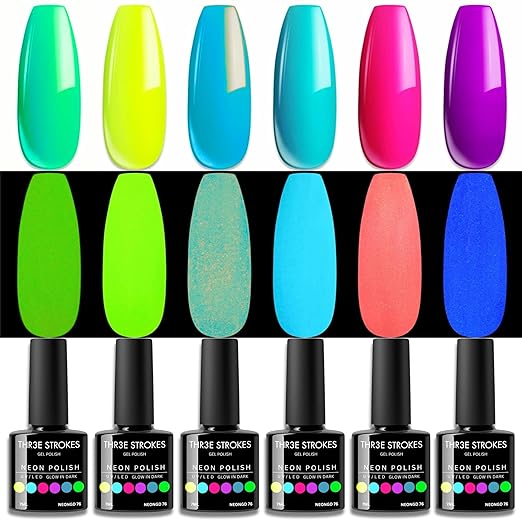 THR3E STROKES Neon Glow Gel Nail Polish Set - 7ML Vibrant Colors