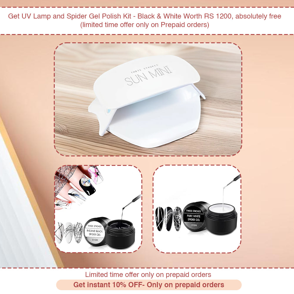 Poly Nail Gel Extension Kit - Nude, Pink, White (12 Items) +{UV Lamp and Spider Gel Polish Kit - Black & White Worth RS 1000, absolutely free (limited time offer only on Prepaid orders)}