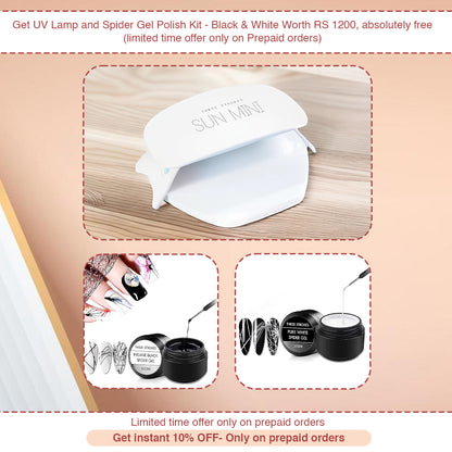 Poly Nail Gel Extension Kit - Nude, Pink, White (12 Items) +{UV Lamp and Spider Gel Polish Kit - Black & White Worth RS 1000, absolutely free (limited time offer only on Prepaid orders)}